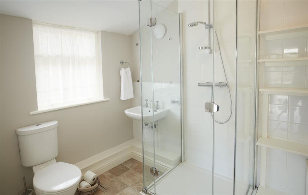 Large shower and built in shelving unit at Lime Kiln Farmhouse, Coneysthorpe