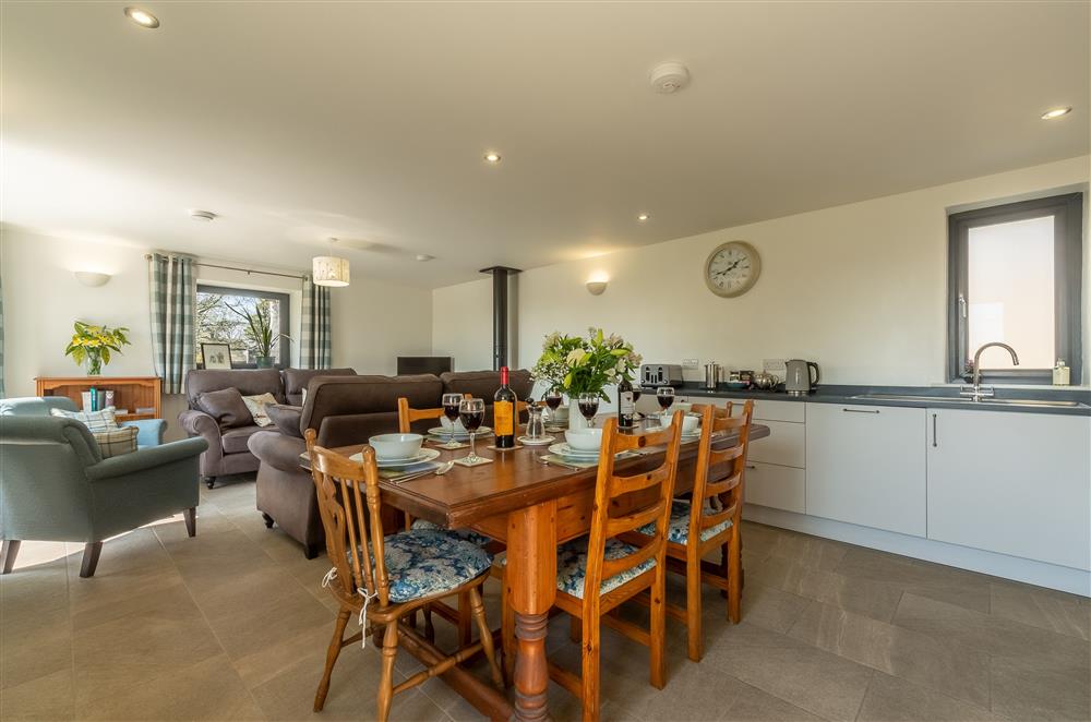 Open-plan kitchen, dining and sitting room at Linden Barn, Orton