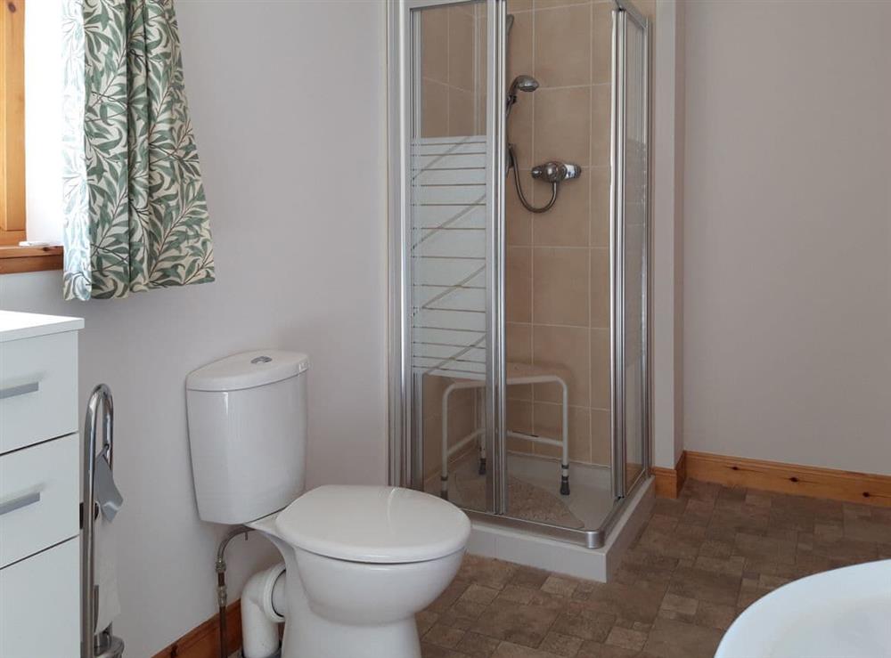 Shower cubicle within bathroom at Lismore Cottage in North Ballachulish, near Glencoe, Highlands, Inverness-Shire
