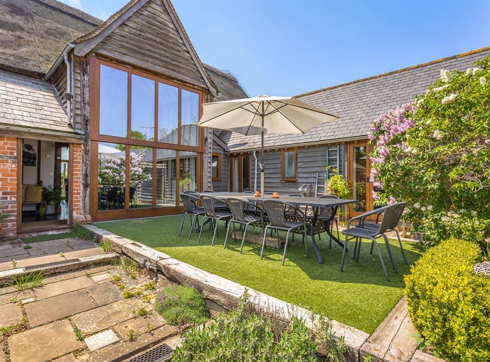 Outdoor eating area at Liston Hall Barn in Gosfield, Essex