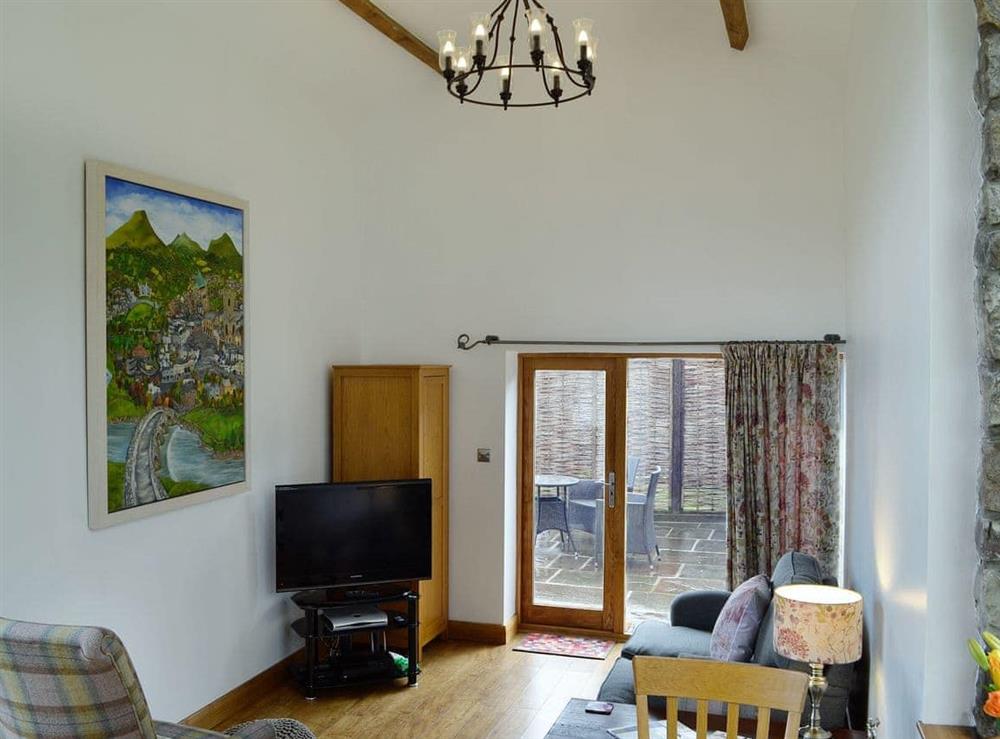 Cosy living area at Little Barn in Govilon, near Abergavenny, Monmouthshire, Gwent