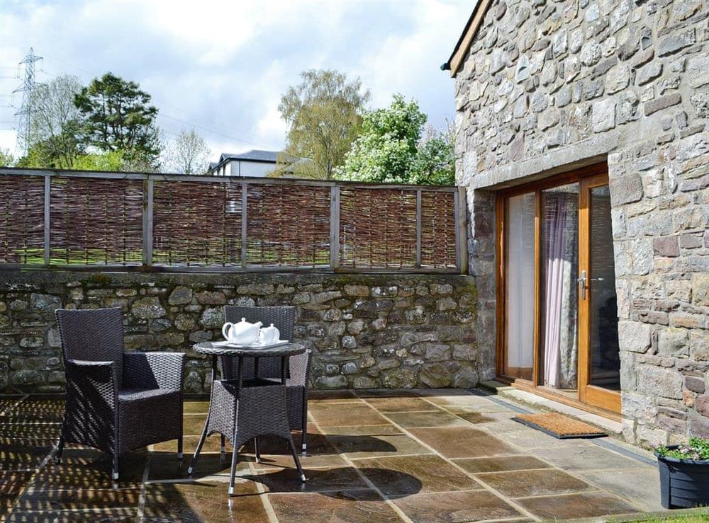 Peaceful sitting-out-area at Little Barn in Govilon, near Abergavenny, Monmouthshire, Gwent