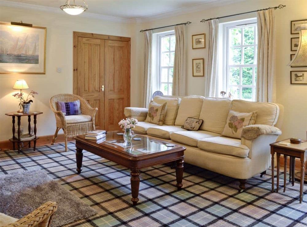 Spacious living room at Little Blackhall Lodge in near Banchory, Aberdeenshire