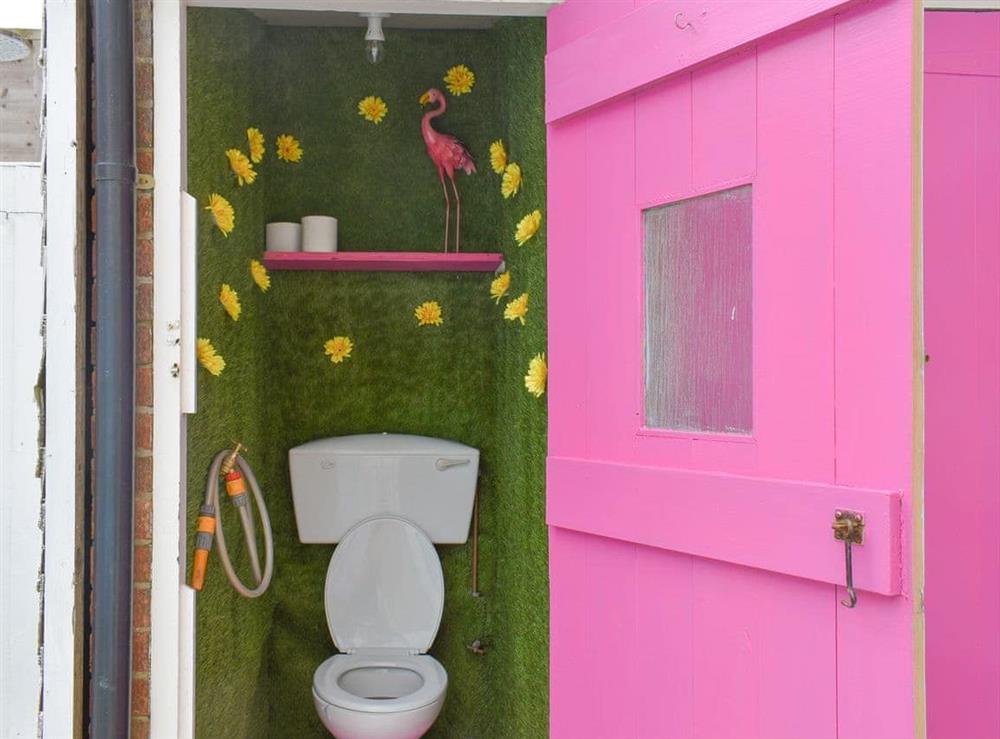 Outdoor toilet at Little Blue Seaside House in Scarborough, North Yorkshire