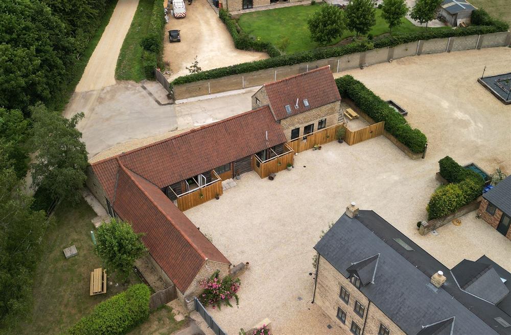 An aerial view of the cottages on the grounds