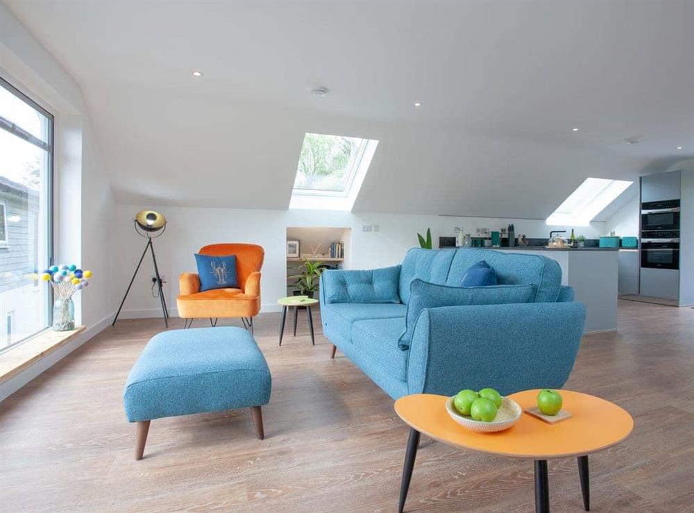 Open plan living space at Little Foxes in Perranporth, Cornwall