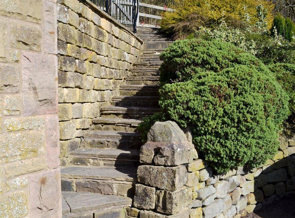Stairs up to the property at Little Hoot in Baslow, near Bakewell, Derbyshire, England