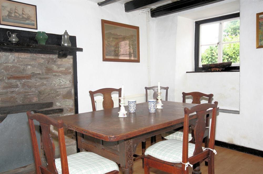 Dining room leading to kitchen and stairs to bedrooms at Little Horsecombe in Higher Batson, Salcombe
