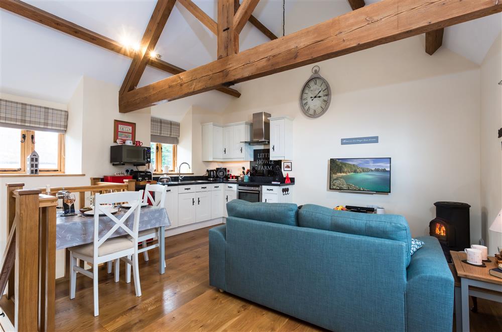 The cosy open-plan living space in the smaller barn