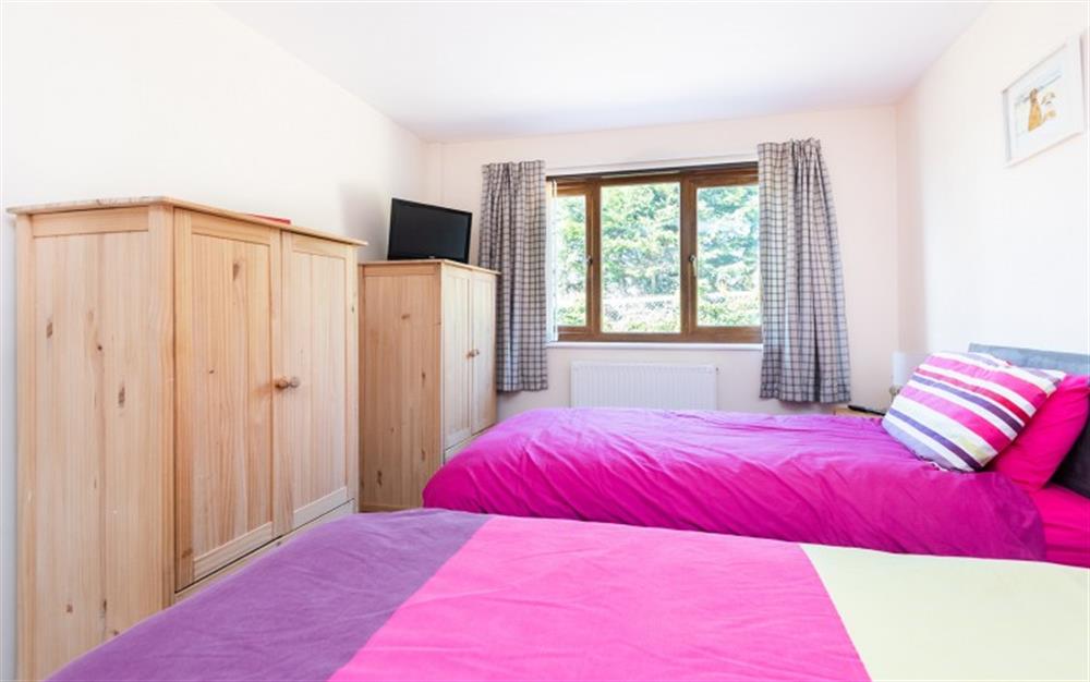 The twin bedroom with small TV at Little Howlek in Looe