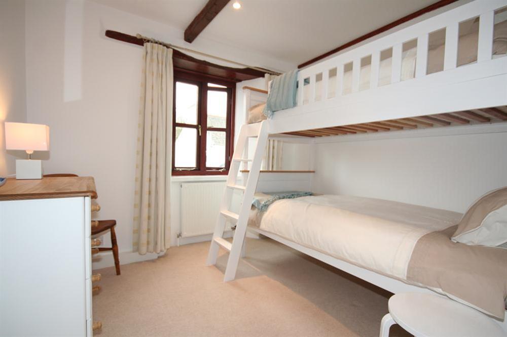 Bedroom two with full sized bunk beds at Little Perriotts in Kellaton, Nr Kingsbridge