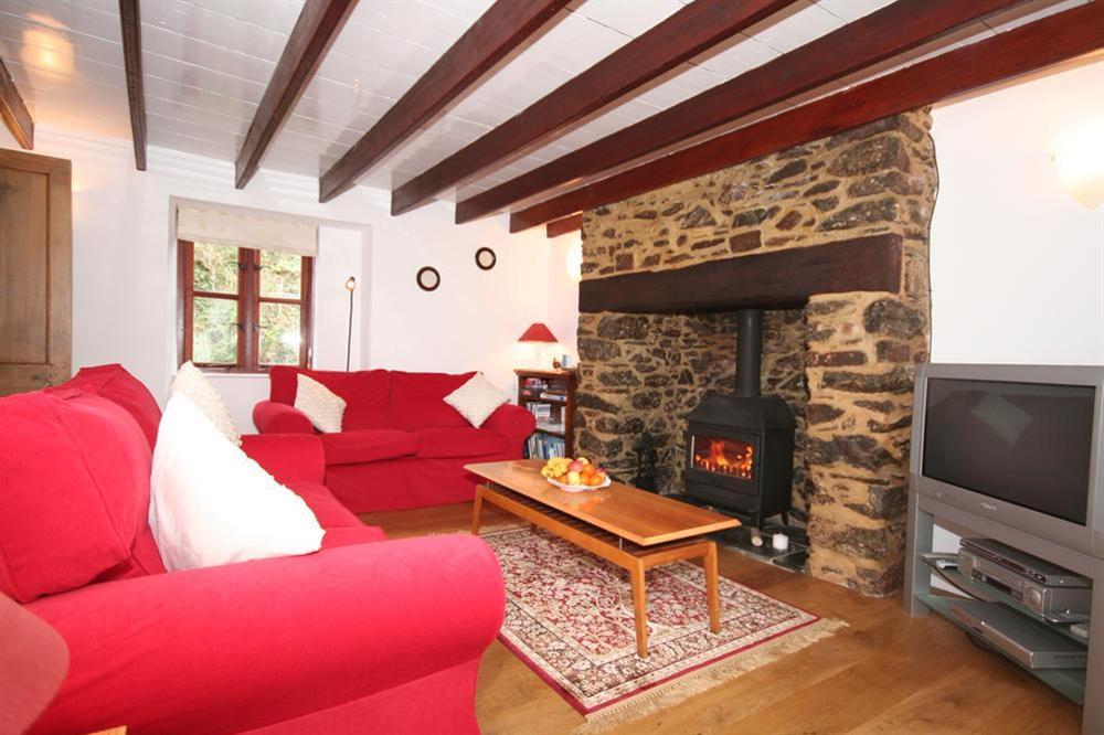 Cosy lounge with comfortable sofas and Sky TV at Little Perriotts in Kellaton, Nr Kingsbridge