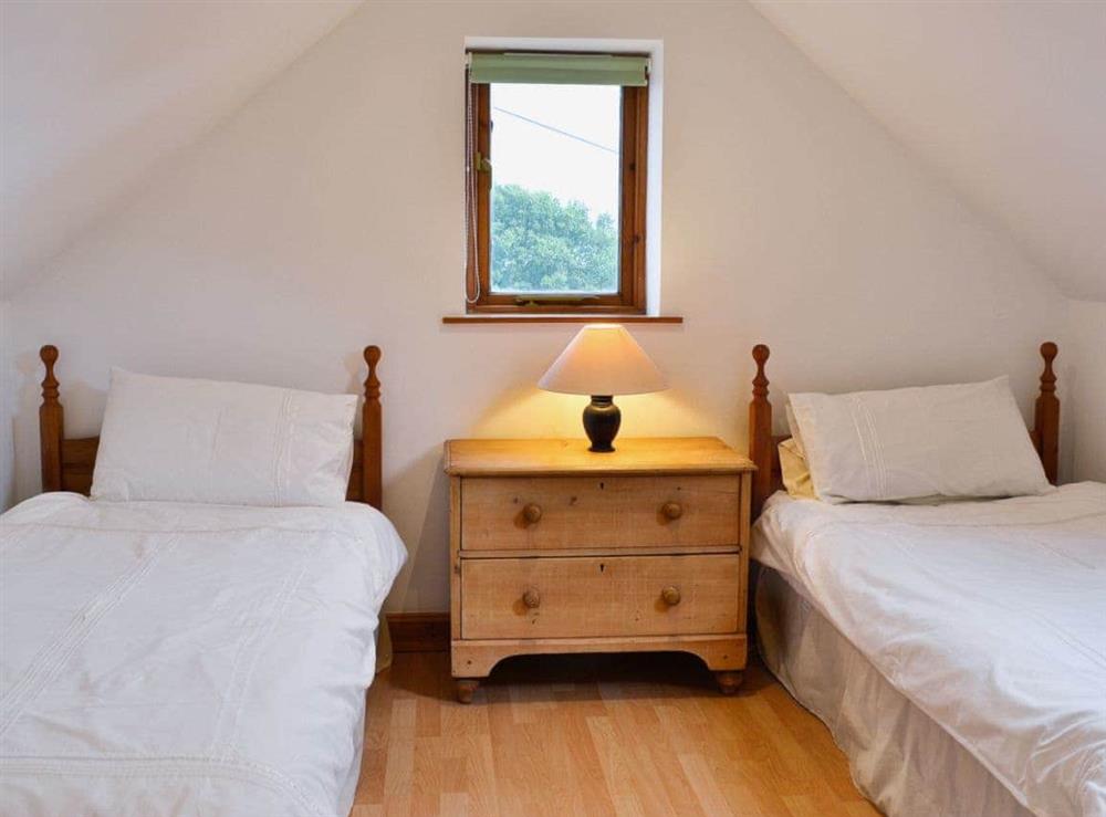 Twin bedroom at Little Shelvin Farm Cottage in Luppitt, near Honiton, Devon