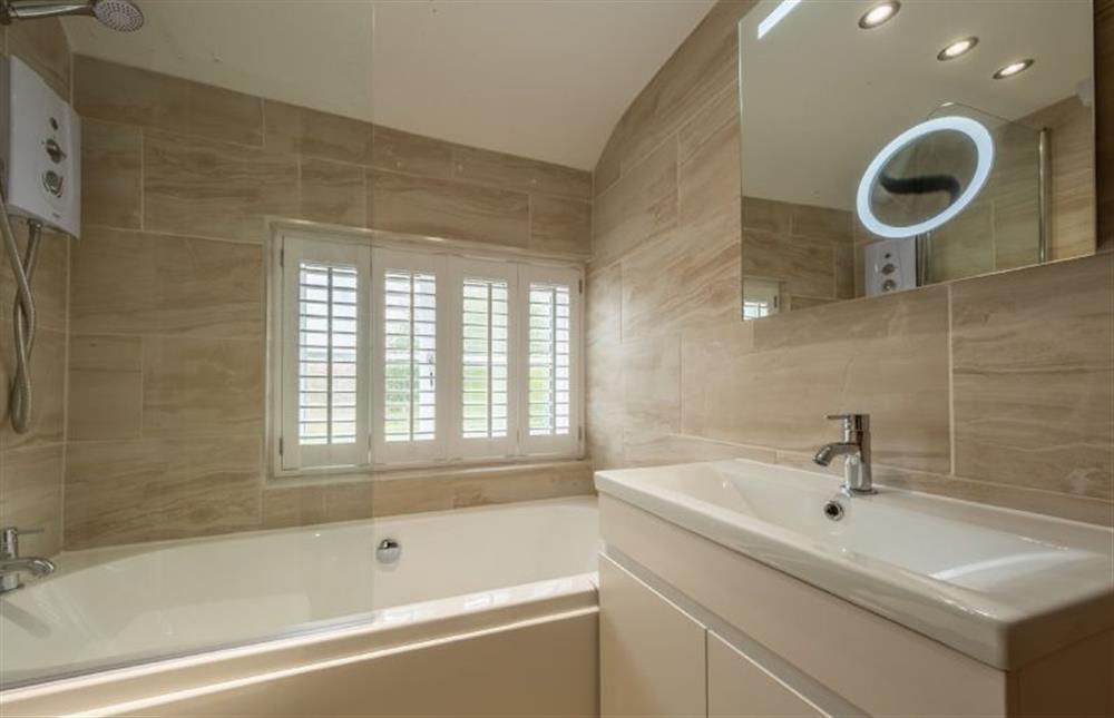 Bathroom with vanity unit with wash basin at Little Star Cottage, East Rudham near Kings Lynn