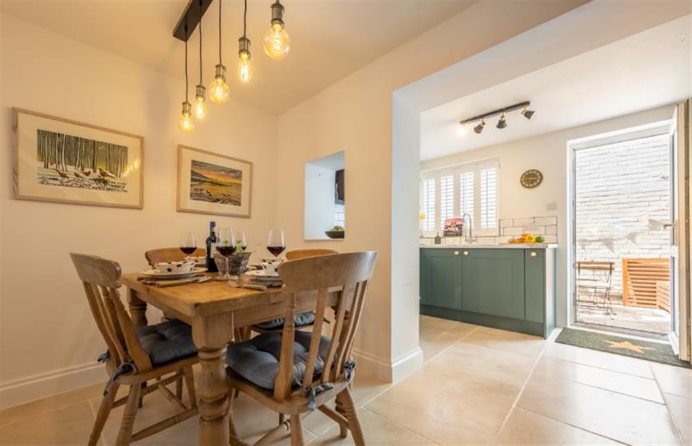 The dining kitchen with door opening to the courtyard at Little Star Cottage, East Rudham near Kings Lynn