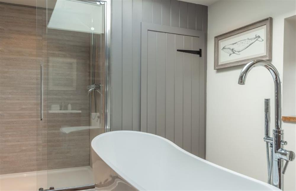 First floor:  Bathroom with walk in double shower at Little Star, Ringstead near Hunstanton