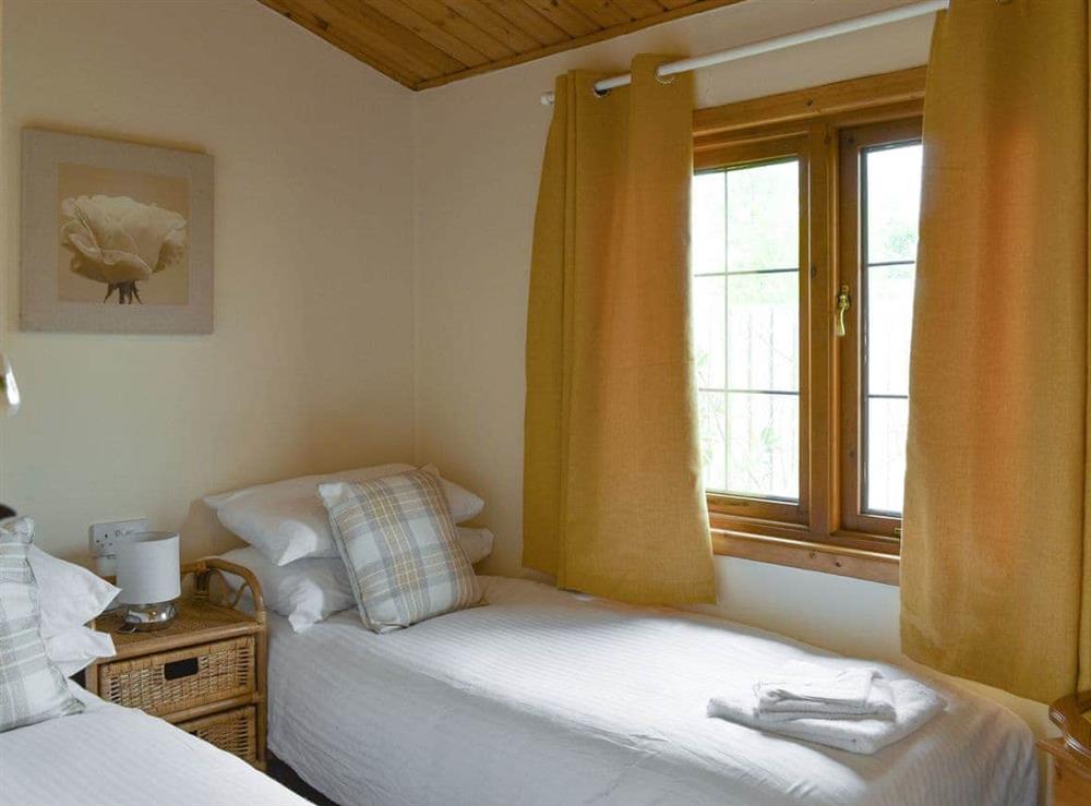 Comfortable twin bedroom at Llama Lodge in Churchstanton, near Honiton, Somerset