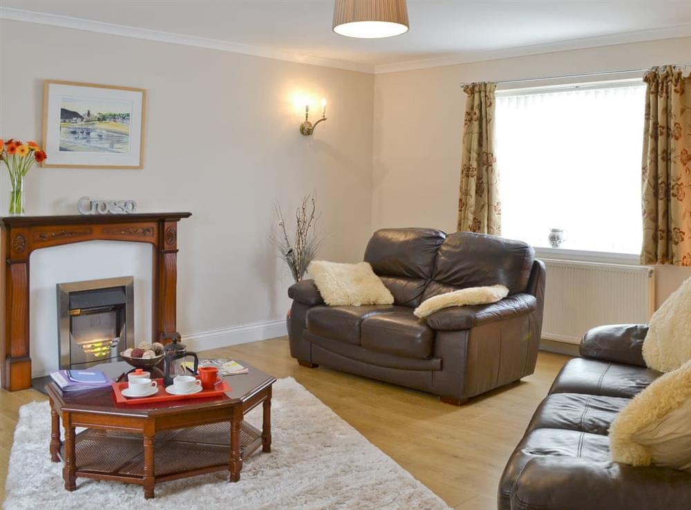 Spacious living room with feature fireplace at LLanina Cottage in Llanarth, Dyfed