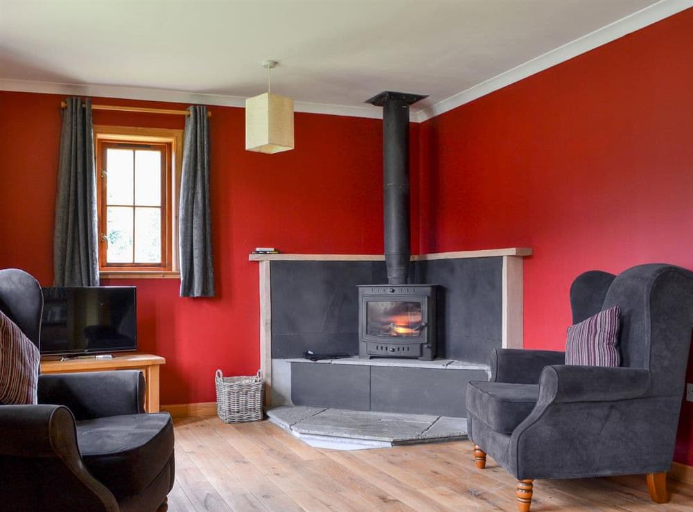 Comfortable living room with wood burner at Loch Long View in Dornie, Northern Highlands, Ross-Shire