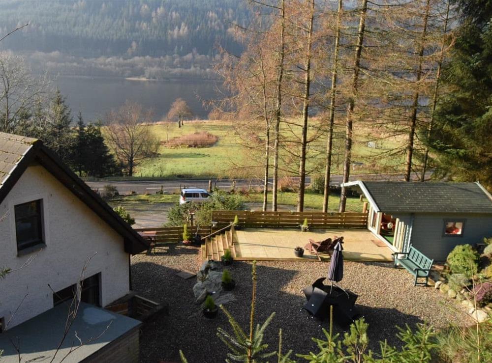 View from the top of the garden at Loch View Cottage in Strathyre, near Callander, Perthshire