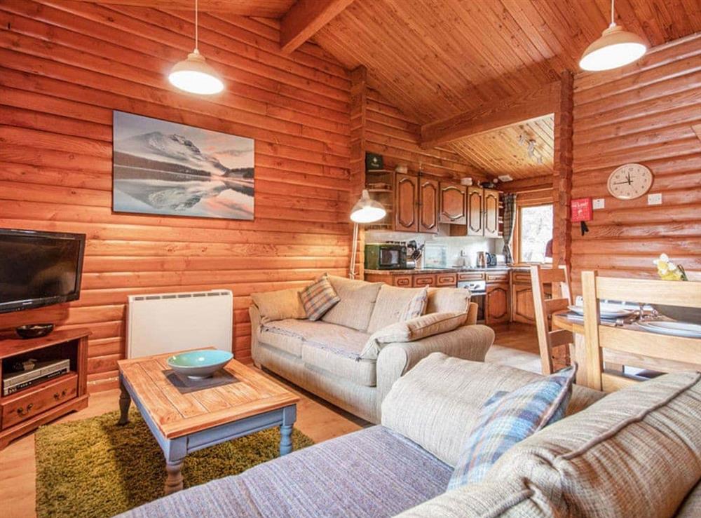Living area at Lochside Log Cabin in Brora, Sutherland