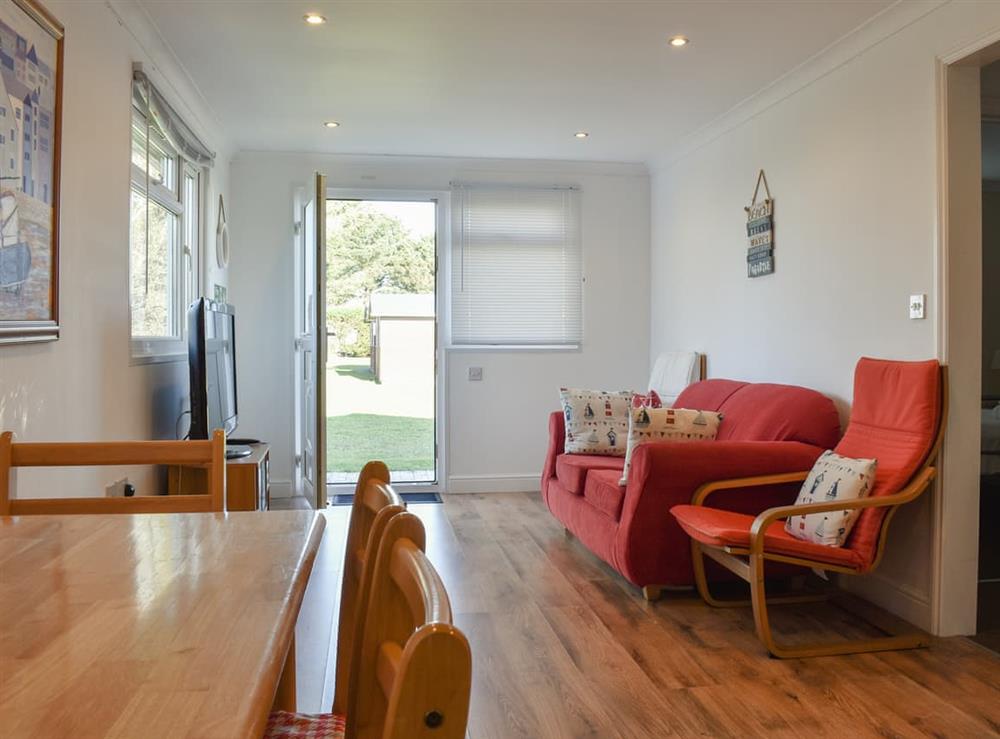 Open plan living space at Lodge 133 in St Merryn, near Padstow, Cornwall