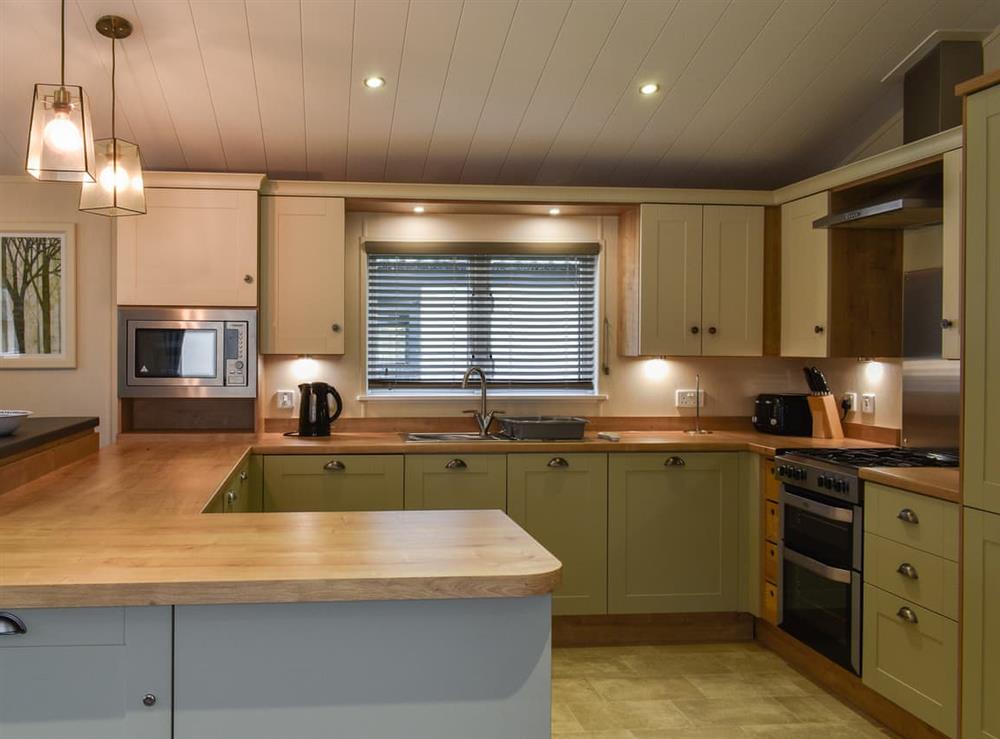 Kitchen area at Lodge 78 Sun Valley in Pentewan, near St Austell, Cornwall
