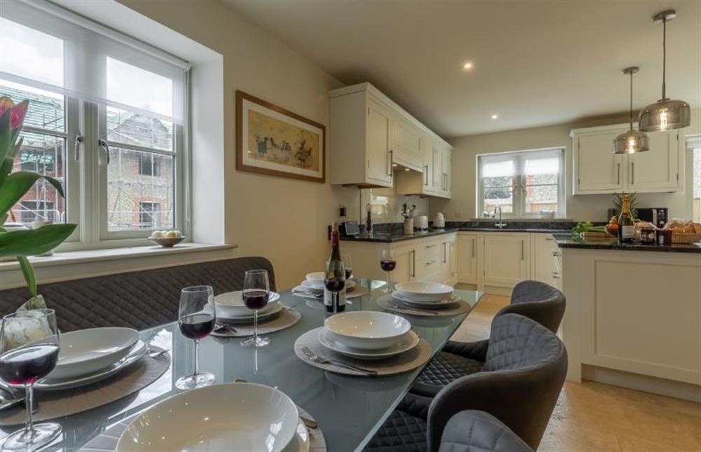 Open-plan dining area and kitchen at Long Meadow, Great Bircham near Kings Lynn
