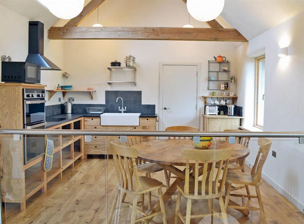 Beautifully presented kitchen/dining room at Love Barn in Dartington, near Totnes, Devon