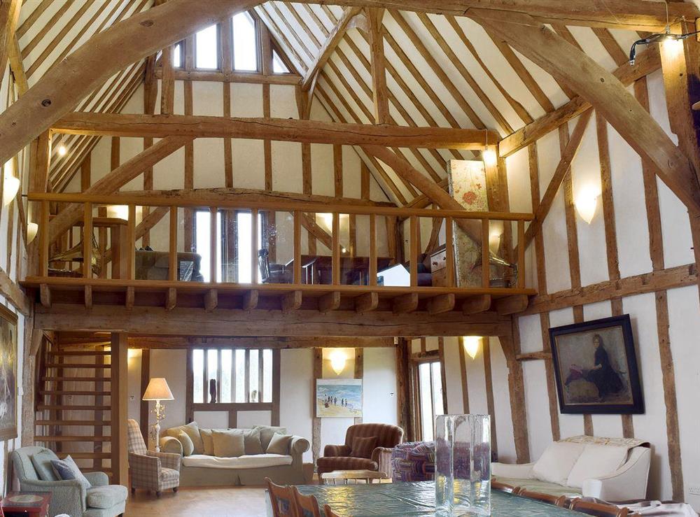 Steeped in character with beams, spacious family living dining room with vaulted ceiling at Low Farm Barn in Laxfield, Suffolk
