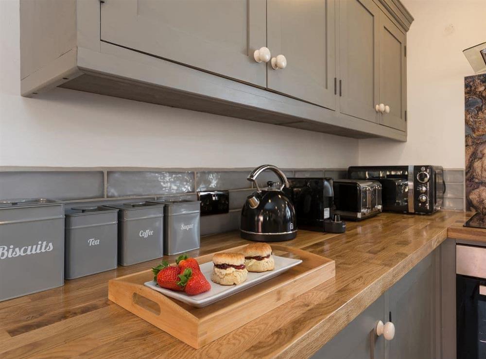 Splendid wooden worktops complement the gorgeous kitchen at Low Pasture Cottage in Hudswell, near Richmond, North Yorkshire