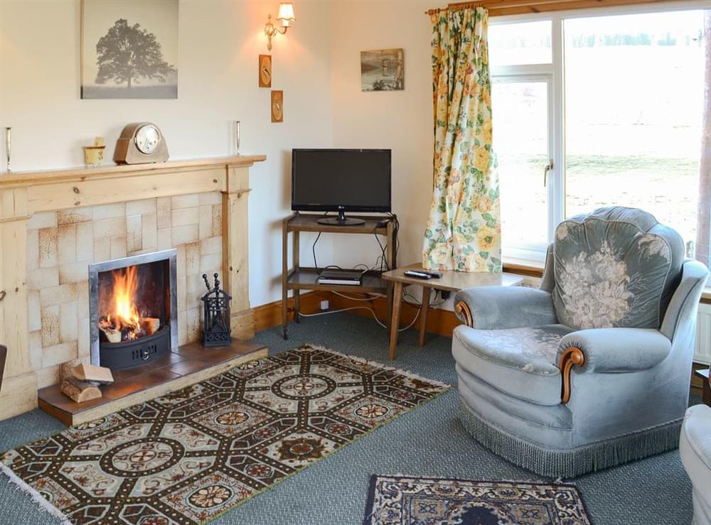 Comfortable living room with a cosy open fire at Lower Brae in Strath Oykel, by Ardgay, Highlands, Ross-Shire