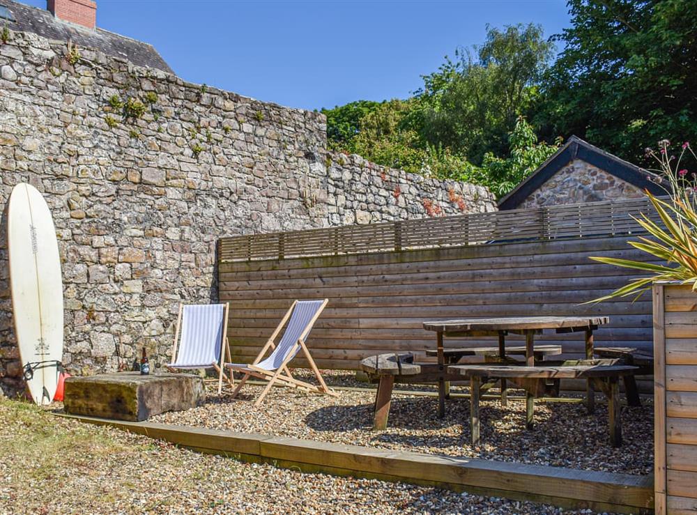Sitting-out-area at Lower Church Barn in Llanmadoc, near Gower, West Glamorgan