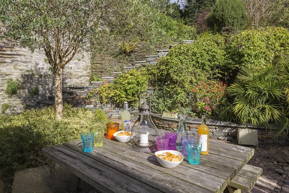 Garden table with bench seating at Lower Easton Farmhouse in , Nr Salcombe