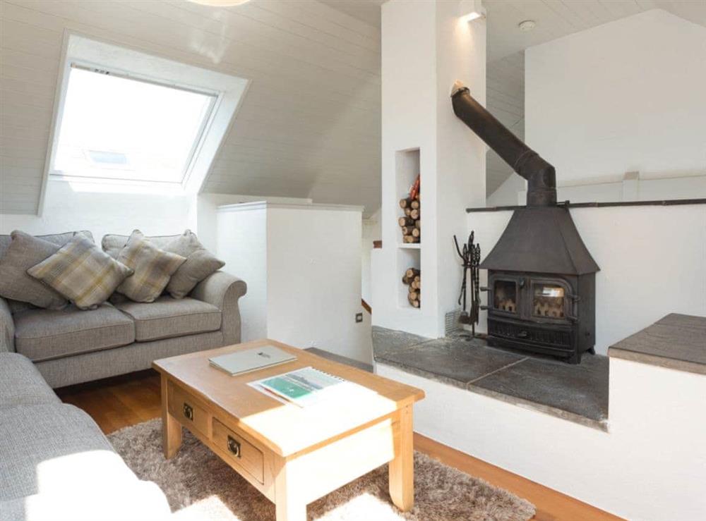 Cosy living room with wood-burner at Pond View, 
