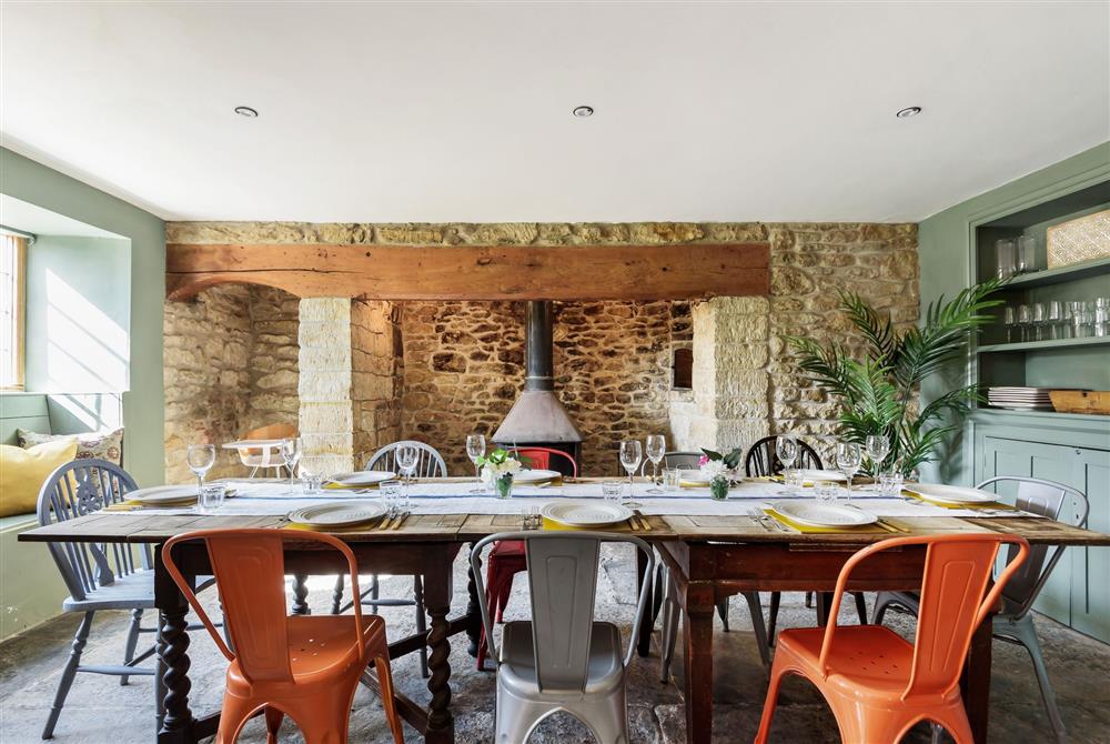 Lower Farm, Dorset: Dining room with wood burning stove at Lower Farm, Sherborne