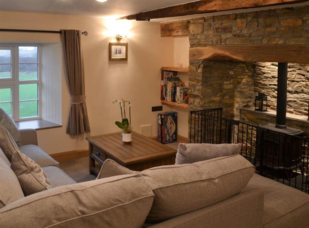 Cosy living space with Inglenook fireplace & gas wood burner at Lower Larkworthy in Ashwater, near Holsworthy, Devon