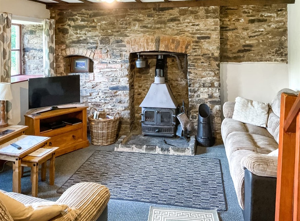 Living room at Lower Rheol in Crickadarn, near Brecon, Powys