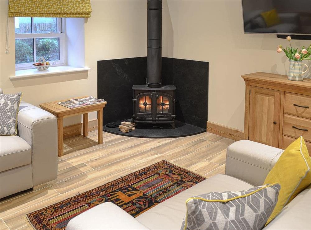 Cosy living room with wood burner at No 2 The Barn, 