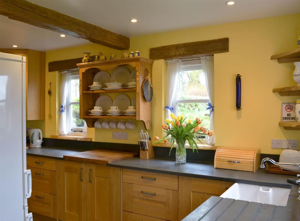 Well equipped kitchen at Lower Trethinna Cottage in Altarnun, near Launceston, Cornwall