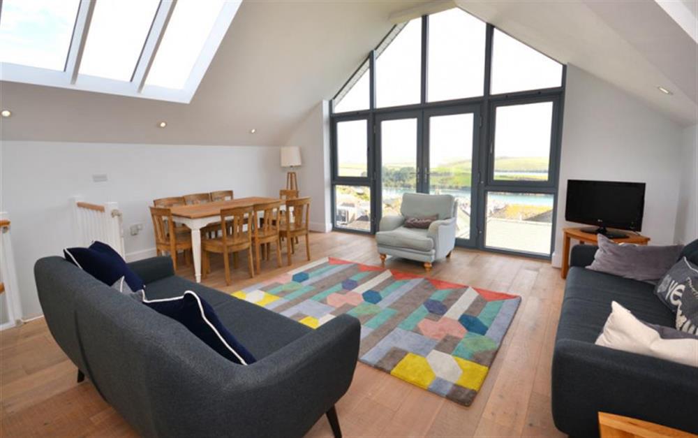 Simply stunning views through the floor to ceiling window and glass Juliet balcony at Lundy in Salcombe