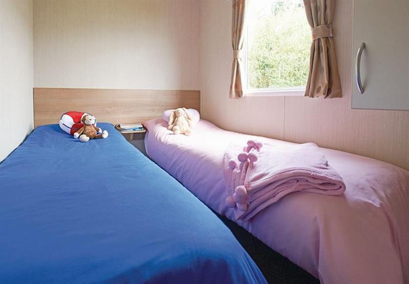 Twin bedroom in a Deluxe Caravan at Lydstep Beach in Pembrokeshire, South Wales