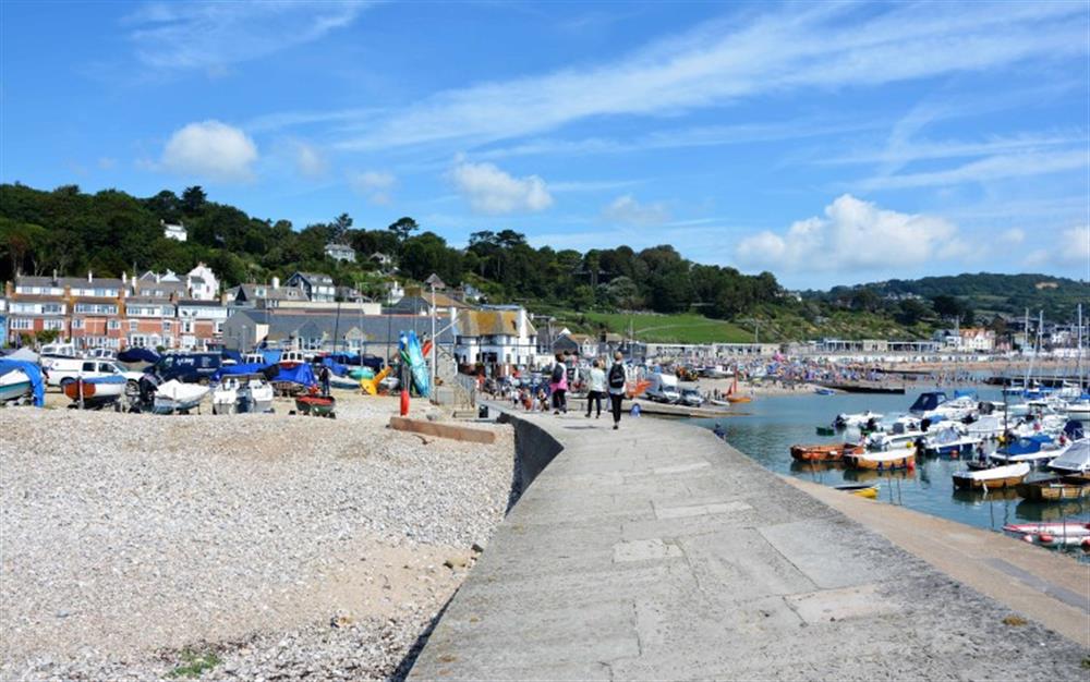 Walking along the Cobb at Lyme Cordial in Lyme Regis