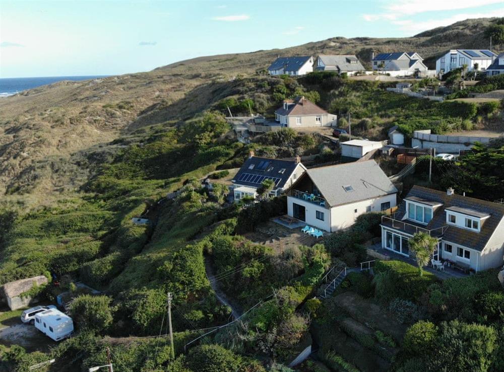 Aerial view if the holiday home at Lyndhurst in Perranporth, Cornwall