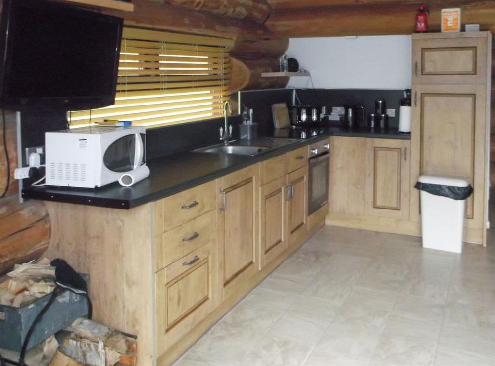 Fully appointed fitted kitchen at Lyne View, Log Cabin in Hethersgill, near Carlisle, Cumbria