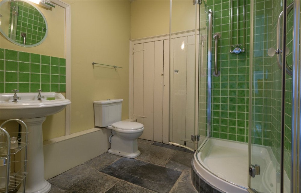 The en-suite to the ground-floor twin bedroom at Lytes Cary in Somerton, Somerset