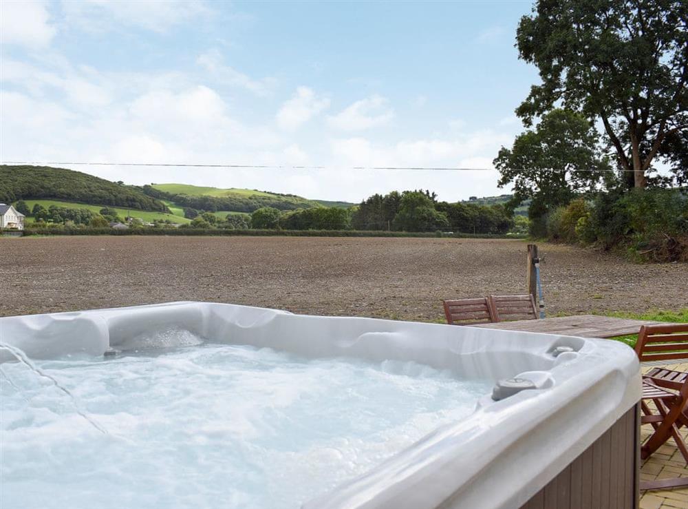 Hot tub with stunning views of the Rheidol Valley at Maes Rheidol in Aberystwyth, Dyfed