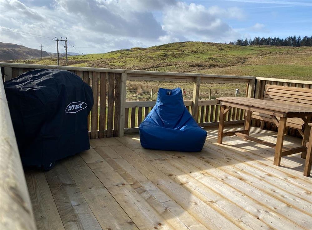 Ample decked area perfect for a bbq at Maggies Cabin in Oban, Argyll