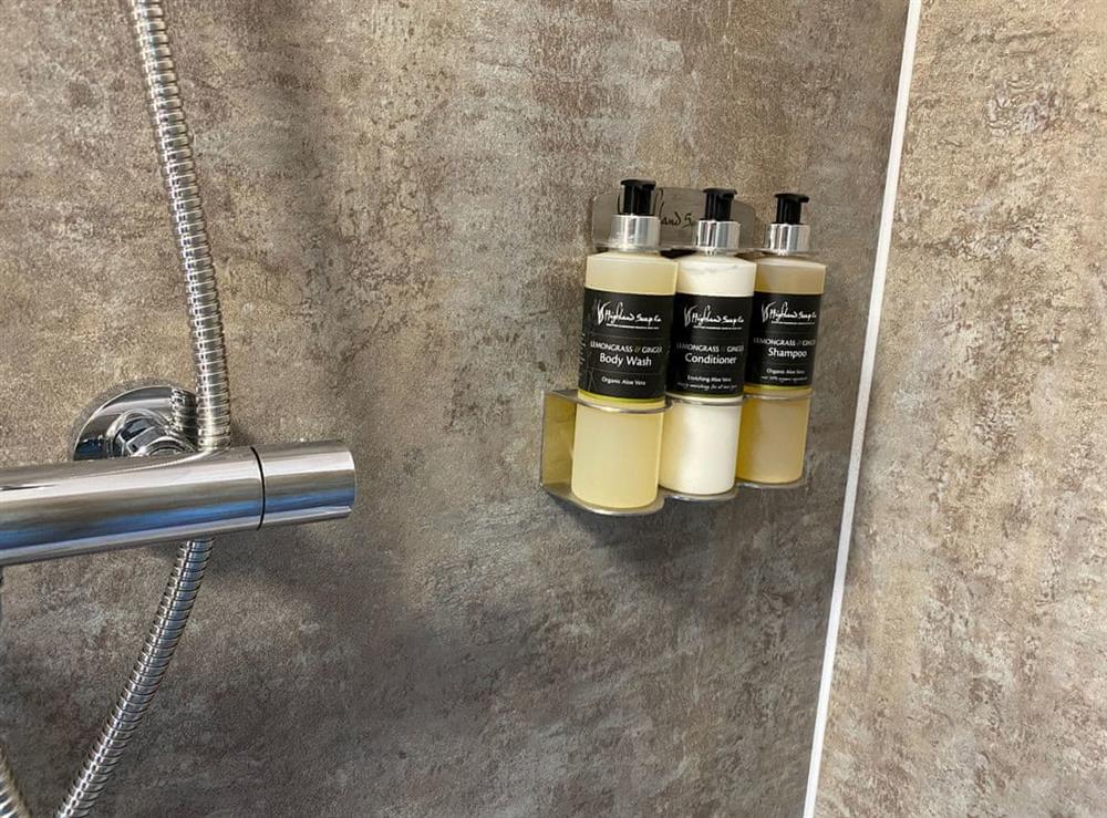 Luxury Body wash, shampoo, conditioner, hand wash and sanitiser purchased from the Highland Soap Company at Maggies Cabin in Oban, Argyll