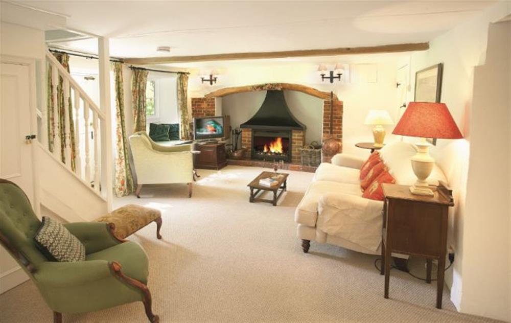 Large sitting room with wood burner and comfortable seating at Magna Cottage, Ashmore